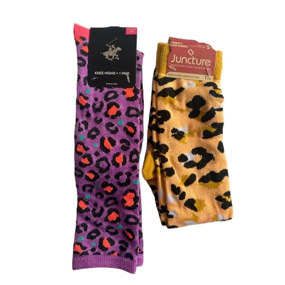 Two Pairs Cheeta Print‎ Knee High Socks Sizes 5-9